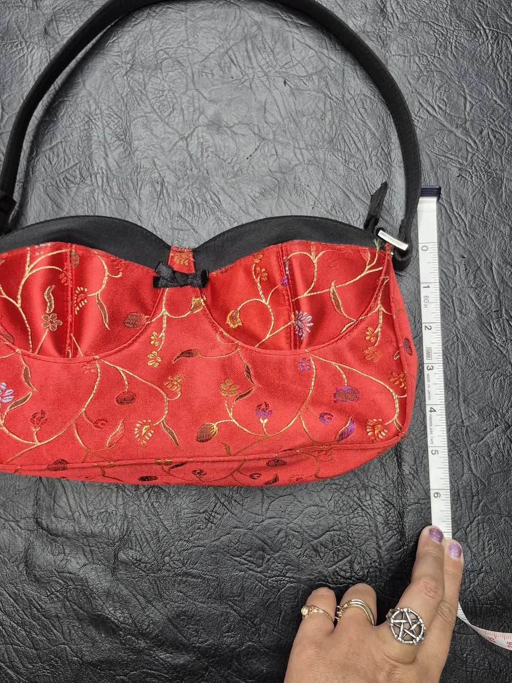Red Floral Satin Shoulder Bag - Unbranded